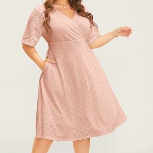 Solid Pocket Laser Cut Surplice Neck Knee Dress